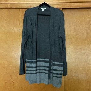 Liz Claiborne Grey Striped Longline Cardigan Medium